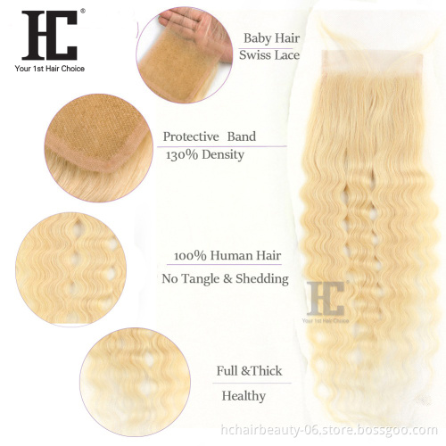 613 Blonde Virgin Hair Vendors Raw Indian Hair Unprocessed Virgin Hair New Style Deep Wave Bundles With Closure